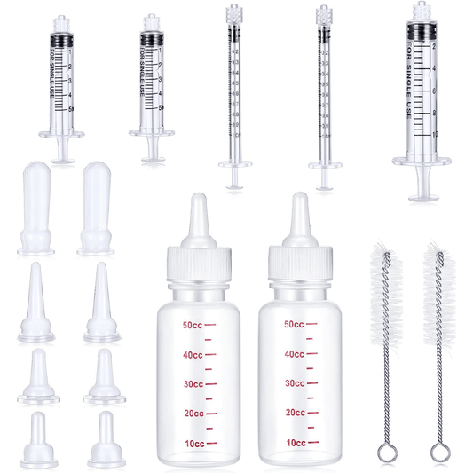 17 Piece Kit: Bottles, Teats and Accessories for Puppies and Small Animals