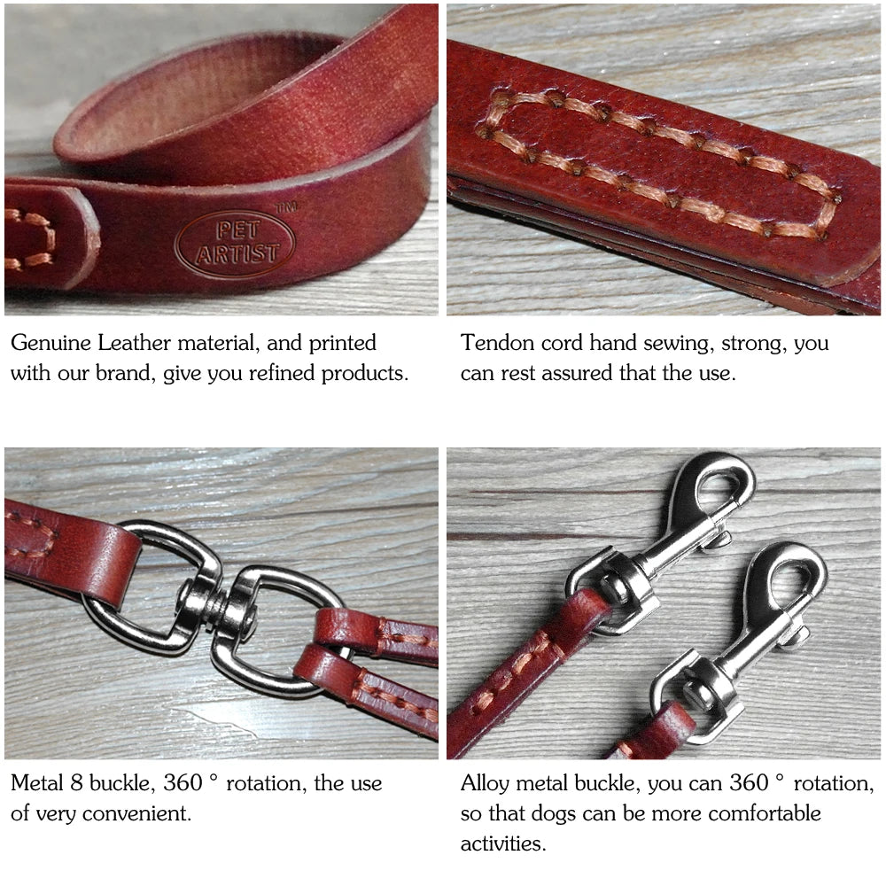 Adjustable double leather leash: Comfort and safety, A chic classic for your two four-legged friends.