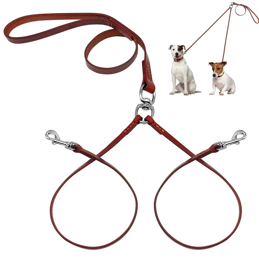 Adjustable double leather leash: Comfort and safety, A chic classic for your two four-legged friends.