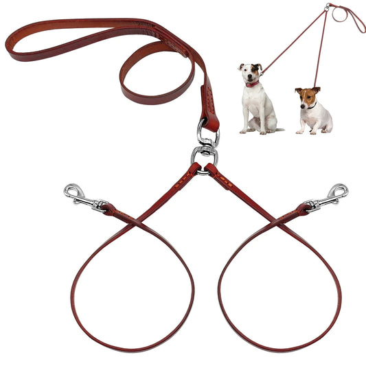 Adjustable double leather leash: Comfort and safety, A chic classic for your two four-legged friends.