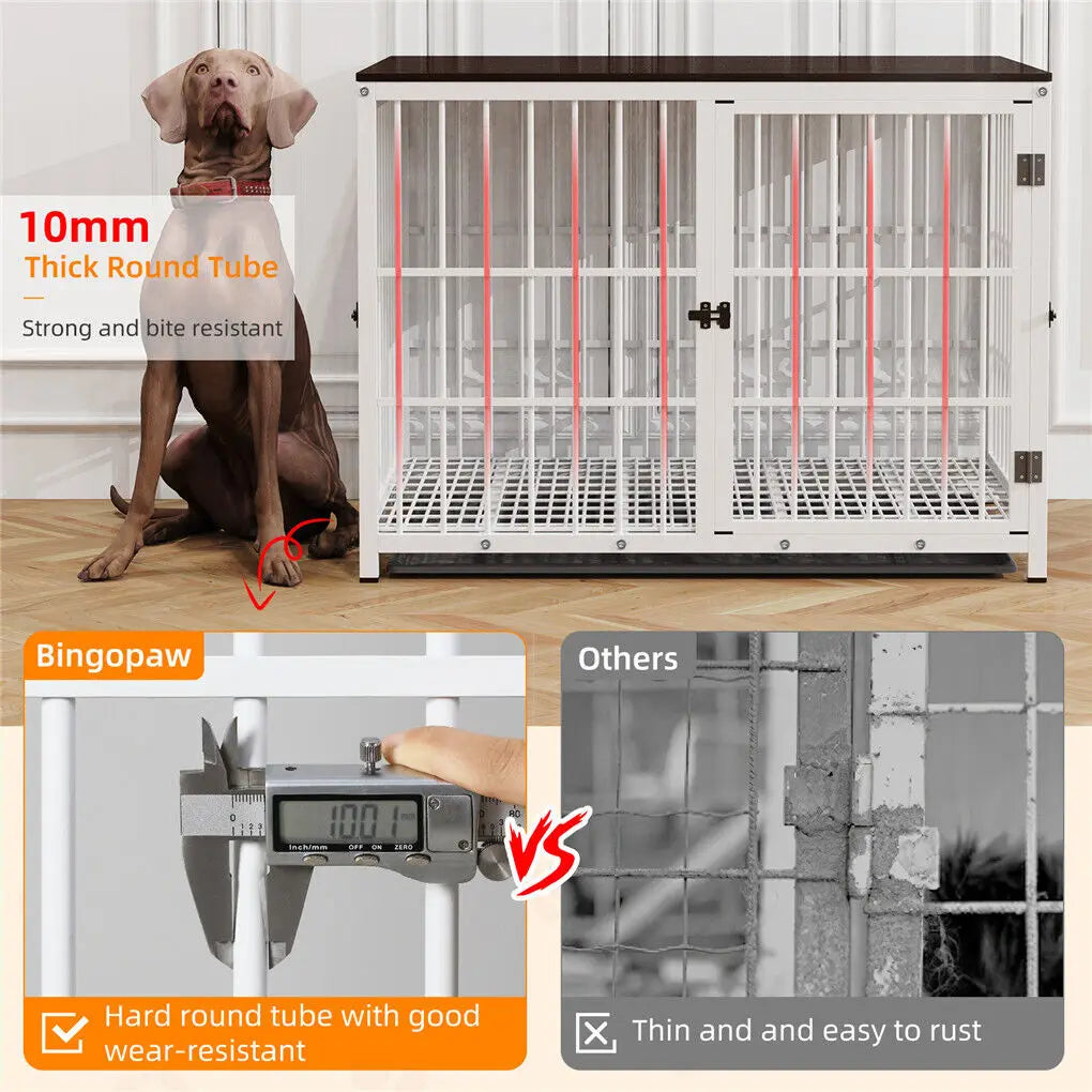 Cage pour chien robuste en métal et bois avec trois portes et plateau amovible