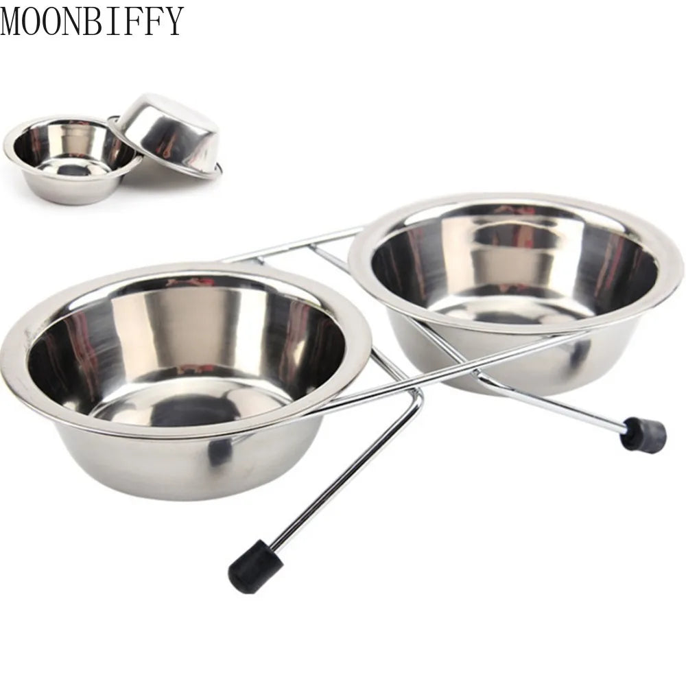 Stainless Steel Double Dog Bowl with Holder