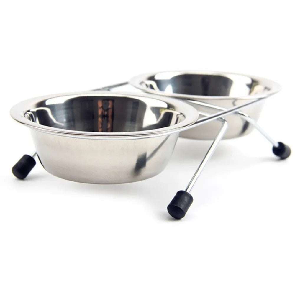 Stainless Steel Double Dog Bowl with Holder