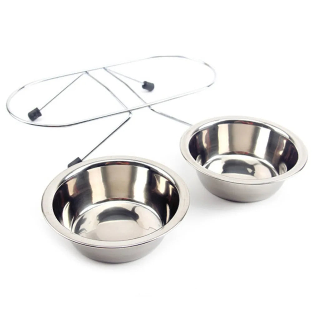 Stainless Steel Double Dog Bowl with Holder