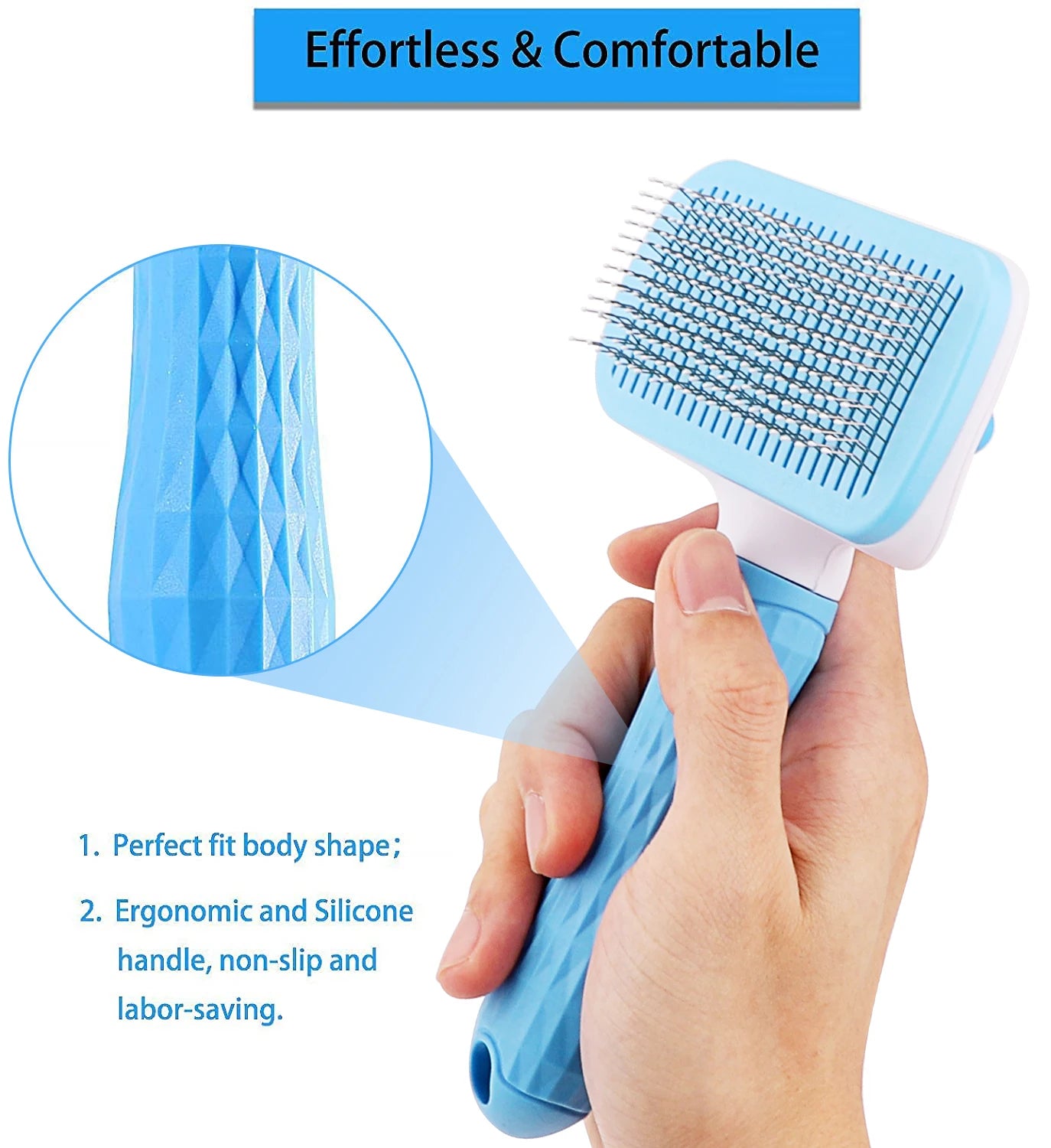 2-in-1 Grooming Brush: Detangles and massages for a shiny coat.