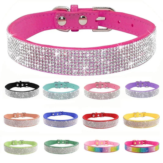 Suede and Crystal Dog Collar: Elegance and Comfort for Your Pooch