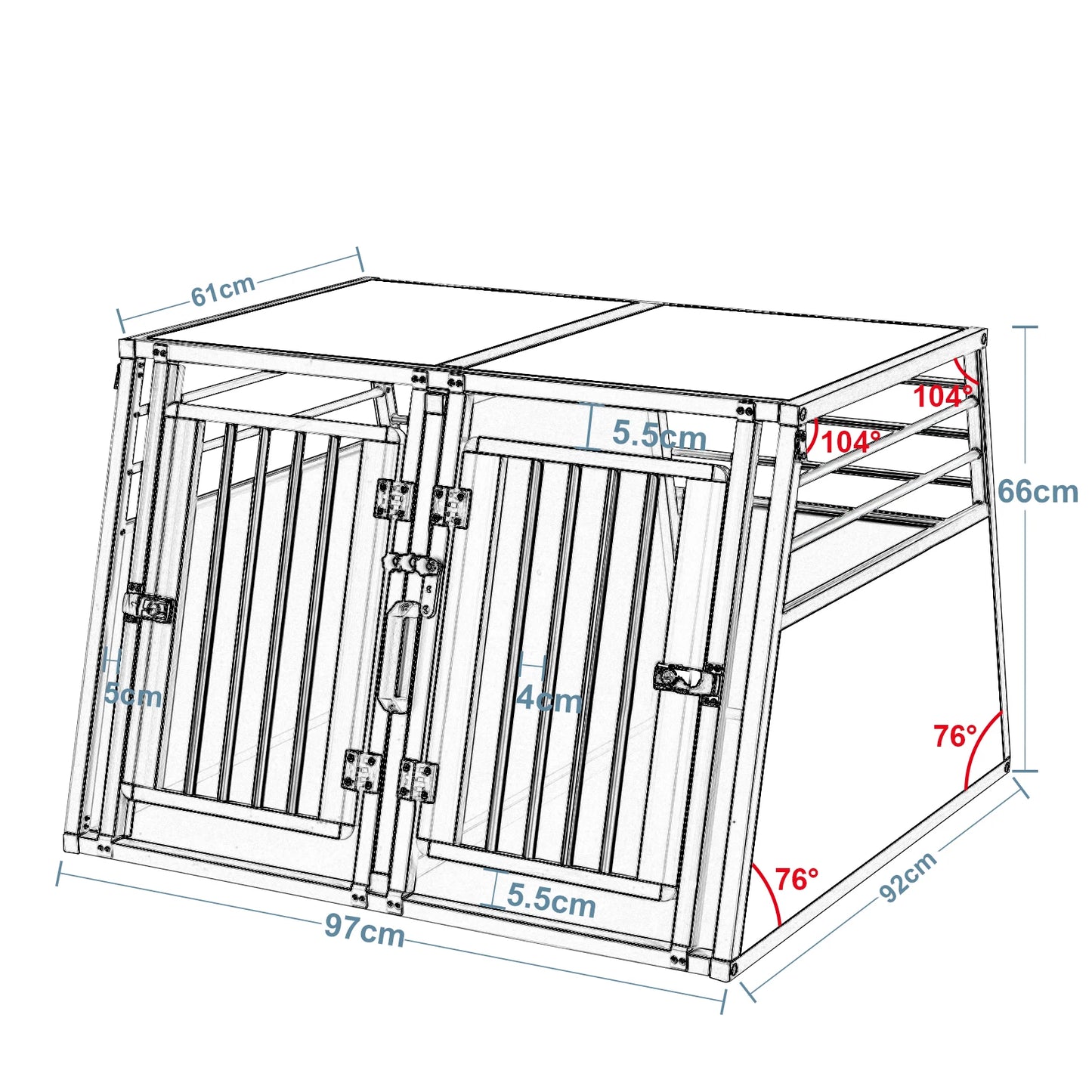 Aluminum dog carrier with divider for medium and large dogs