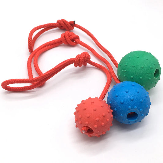 Pelota de goma indestructible con cuerda.